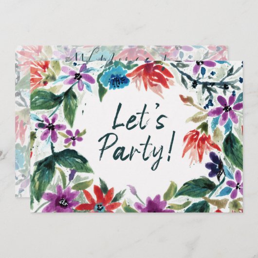 Invitation Faisons la fête ! | Belle aquarelle perdue Florale (Devant / Derrière)