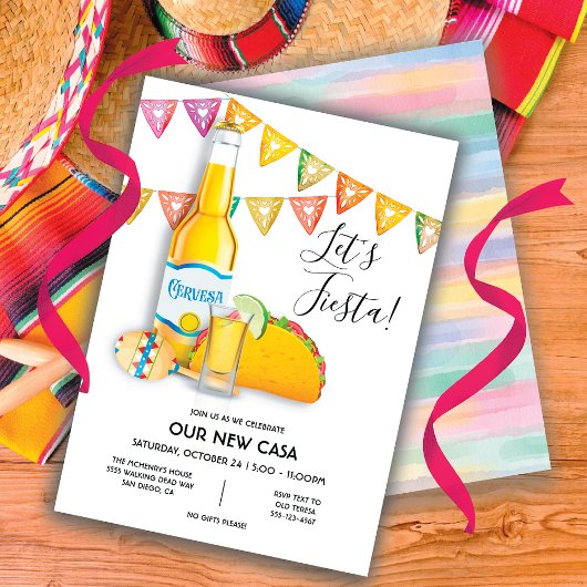 Invitation Faisons la fête Bière shot de tequila taco Nouvell