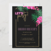 Invitation Faisons la fête Black Gold Neon Tropical 40e anniv (Devant)