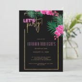 Invitation Faisons la fête Black Gold Neon Tropical 40e anniv (Debout devant)