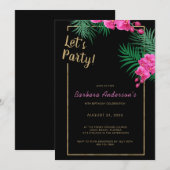 Invitation Faisons la fête Black Gold Tropical 40e anniversai (Devant / Derrière)