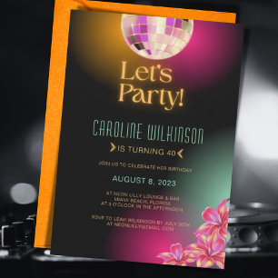 Invitation Faisons la fête Black Orange Neon 40e anniversaire