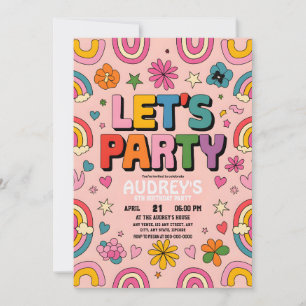 Invitation Faisons la fête Boho Rainbow Pink Retro