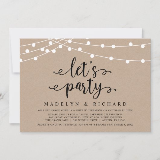 Invitation Faisons la fête, Célébration de mariage en fuite (Devant)