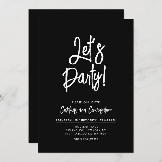 Invitation Faisons la fête | Chic Brush Script N'importe quel (Devant / Derrière)