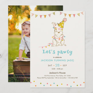 Invitation Faisons la Fête Chien Personnalisé Âge Enfants Pho