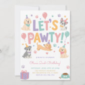 Invitation Faisons la Fête Chien Thème Fille Anniversaire (Devant)