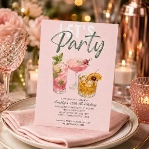 Invitation Faisons la Fête Cocktail Aquarelle Anniversaire