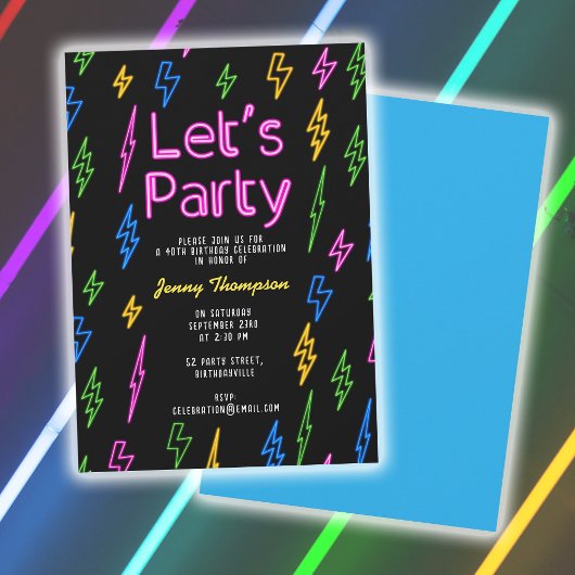 Invitation Faisons la fête colorée 80's Retro Neon Anniversai