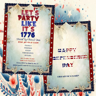 Invitation Faisons la fête comme en 1776 4 juillet Chic Shabb