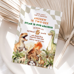 Invitation Faisons la fête comme les frères Dinosaur Annivers