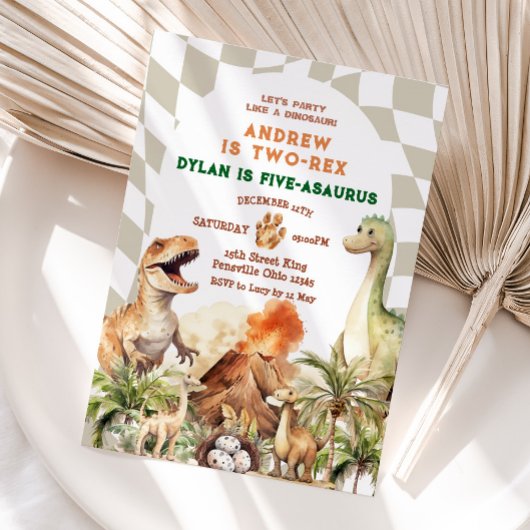 Invitation Faisons la fête comme les frères Dinosaur Annivers