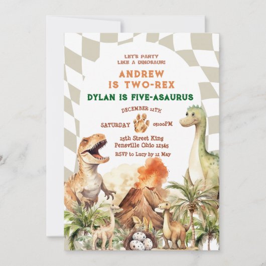 Invitation Faisons la fête comme les frères Dinosaur Annivers (Devant)