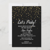 Invitation Faisons la fête Confettis dorés sur fond noir pour (Devant)