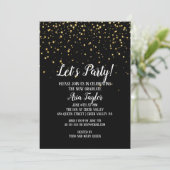 Invitation Faisons la fête Confettis dorés sur fond noir pour (Debout devant)