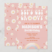 Invitation Faisons la fête Daisy Rainbow Anniversaire Rétro 7 (Devant / Derrière)