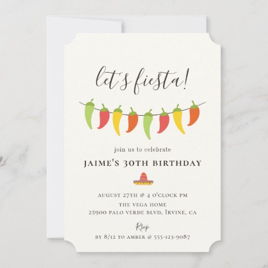 Invitation Faisons la fête d'anniversaire de Fiesta Chili Pep (Devant)