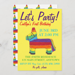 Invitation Faisons la fête de l'âne arc-en-ciel fête d'annive
