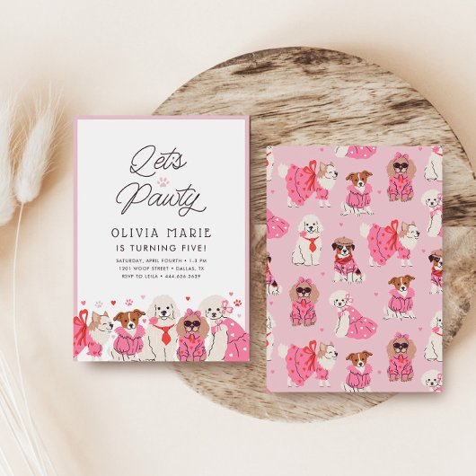 Invitation Faisons la fête des chiots roses des filles pawty