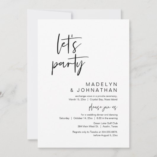 Invitation Faisons la fête, dîner d'Elopement Mariage et dans (Devant)