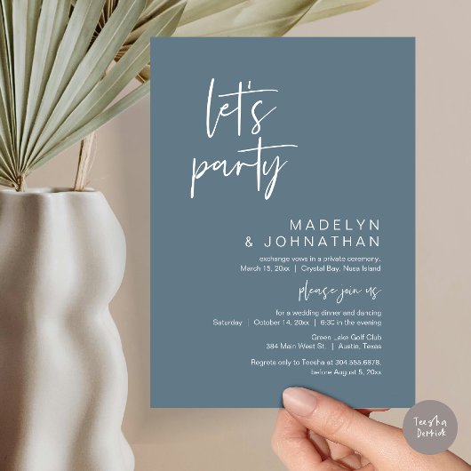Invitation Faisons la fête, dîner d'Elopement Mariage et dans
