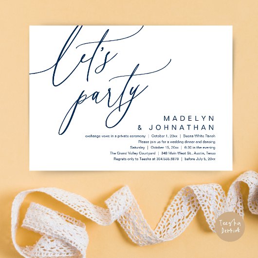 Invitation Faisons la fête, dîner Mariage romantique et danse