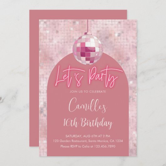 Invitation Faisons la fête Disco Ball Anniversaire (Devant / Derrière)