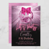 Invitation Faisons la fête Disco Ball | arc rose Anniversaire (Devant / Derrière)