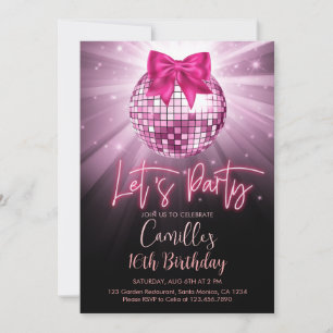 Invitation Faisons la fête Disco Ball   arc rose Anniversaire