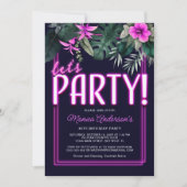 Invitation Faisons la fête Electric rose Neon Tropical Annive (Devant)