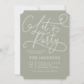 Invitation Faisons la fête | Élégant Script Sage Vert Noël (Devant)