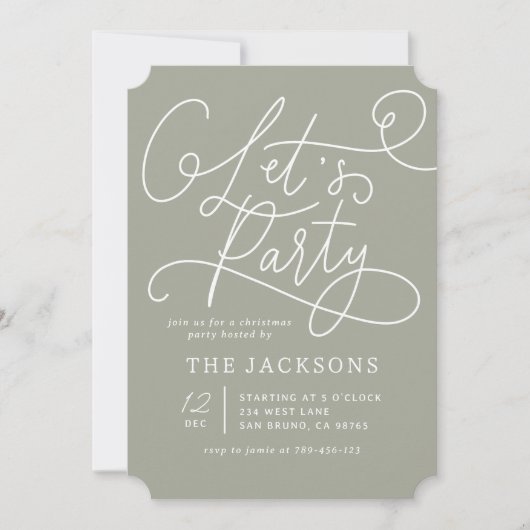Invitation Faisons la fête | Élégant Script Sage Vert Noël (Devant)