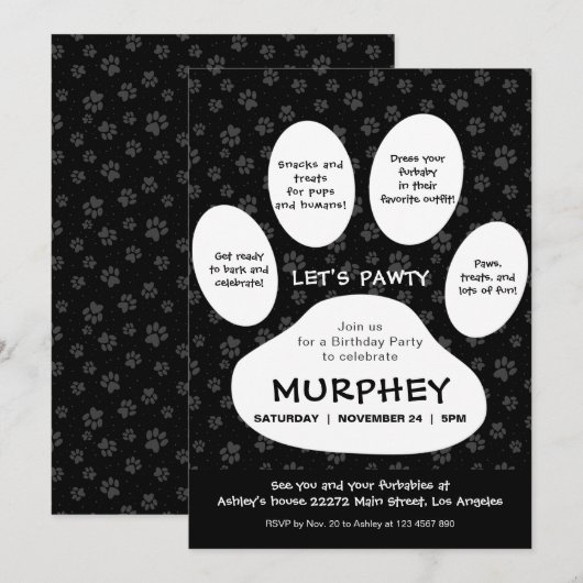 Invitation Faisons la fête, empreinte de patte (Devant / Derrière)