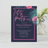 Invitation Faisons la fête en ligne Neon rose Tropical Annive (Debout devant)