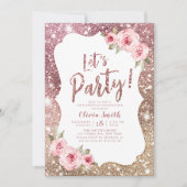 Invitation Faisons la fête étinceler parties scintillant rose (Devant)