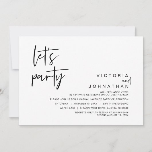 Invitation Faisons la fête, fête de mariage en fuite (Devant)