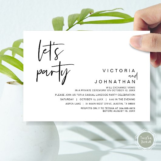 Invitation Faisons la fête, fête d'élopement de mariage