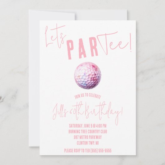 Invitation Faisons la fête ! Fête sur le thème de golf rose e (Devant)