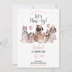 Invitation Faisons la Fête Fille Anniversaire Chien