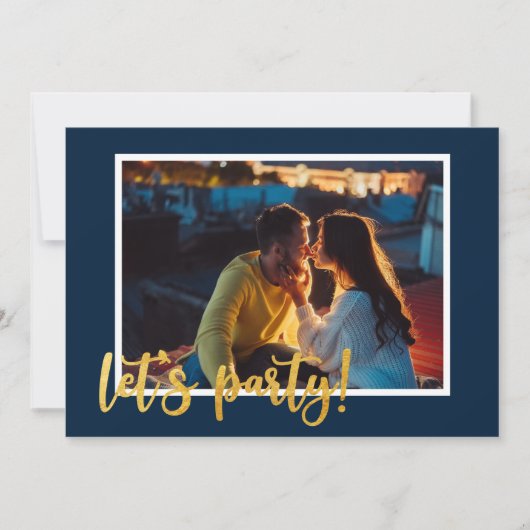 Invitation Faisons la fête Gold Brush Script 4 Fiançailles ph (Devant)