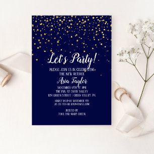 Invitation Faisons la fête Gold Confetti sur la Navy Blue Par