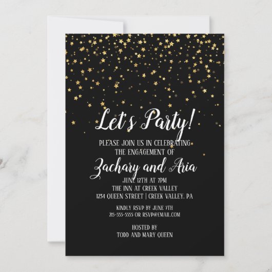 Invitation Faisons la fête Gold Confetti sur le Fiançailles n (Devant)
