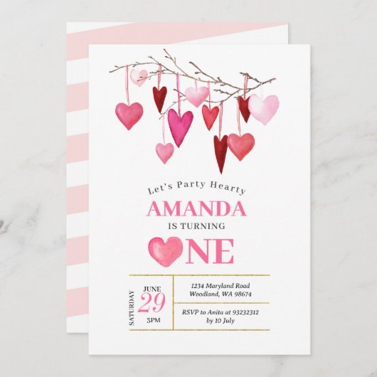 Invitation Faisons la fête Hearty Valentine Balloon 1er anniv (Devant / Derrière)