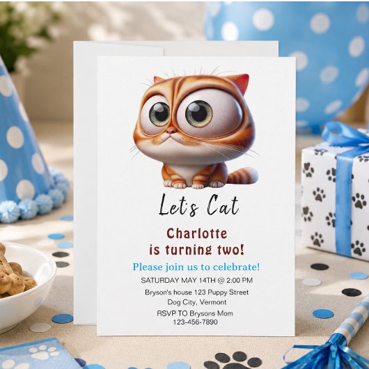 Invitation Faisons la fête ! Joyeux 2e anniversaire au chat m