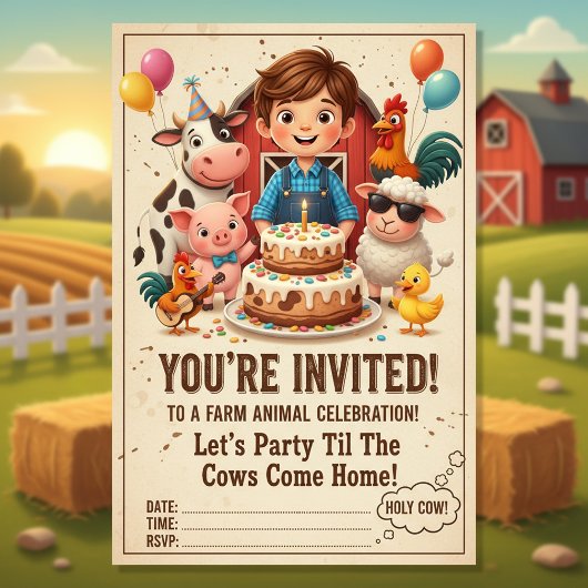 Invitation Faisons la fête jusqu'à ce que les vaches rentrent