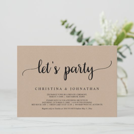 Invitation Faisons la fête, Mariage Intime Kraft Brun Rustiqu (Debout devant)