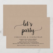 Invitation Faisons la fête, Mariage Rustique Brun Kraft Fuite (Devant / Derrière)