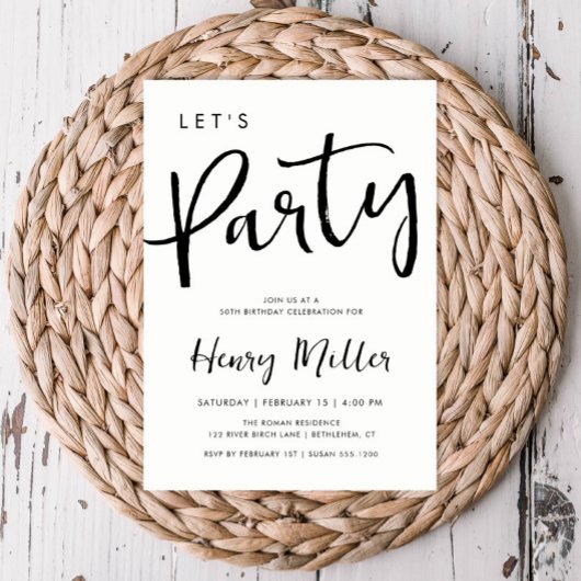 Invitation Faisons la fête minimaliste anniversaire