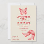 Invitation Faisons la fête papillon rose Bottes de la petite  (Devant)