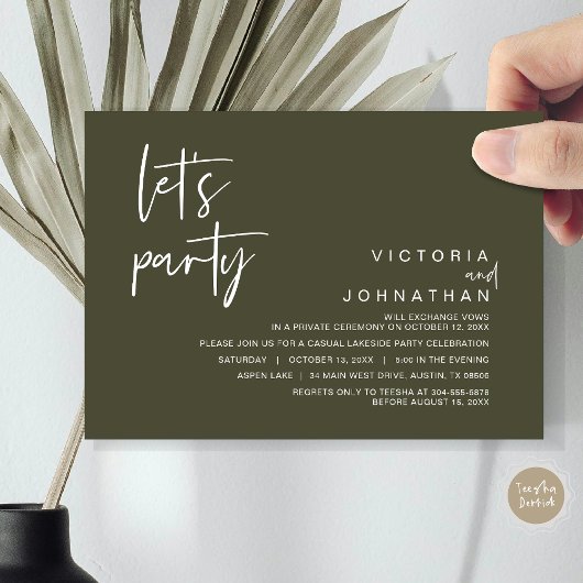Invitation Faisons la fête, parti Elopement Mariage